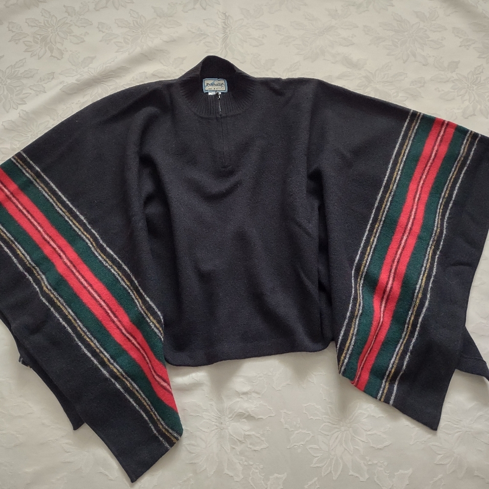 Pendleton Merino Wool Turtleneck 1/4 Zipper Poncho Cape Blanket Camp